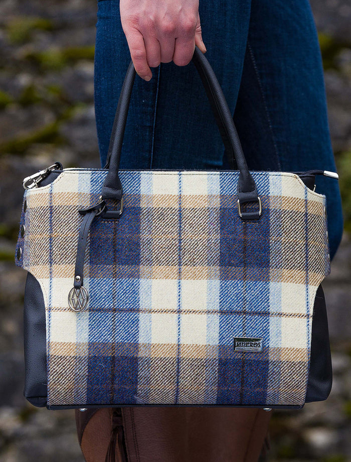 Emily Tweed & Leather Bag - Cream Navy & Beige #color_cream-navy-beige