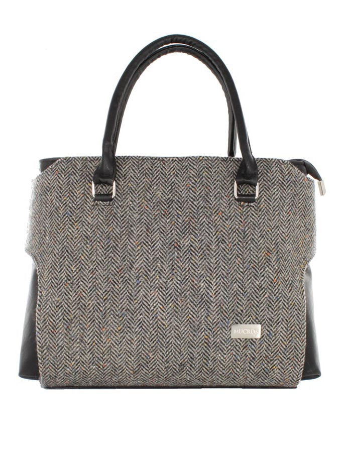 Emily Tweed & Leather Bag - Grey Herringbone #color_grey-herringbone