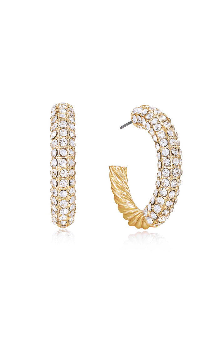 Ettika Crystal Dotted Twist Hoop Earrings ~ Gold