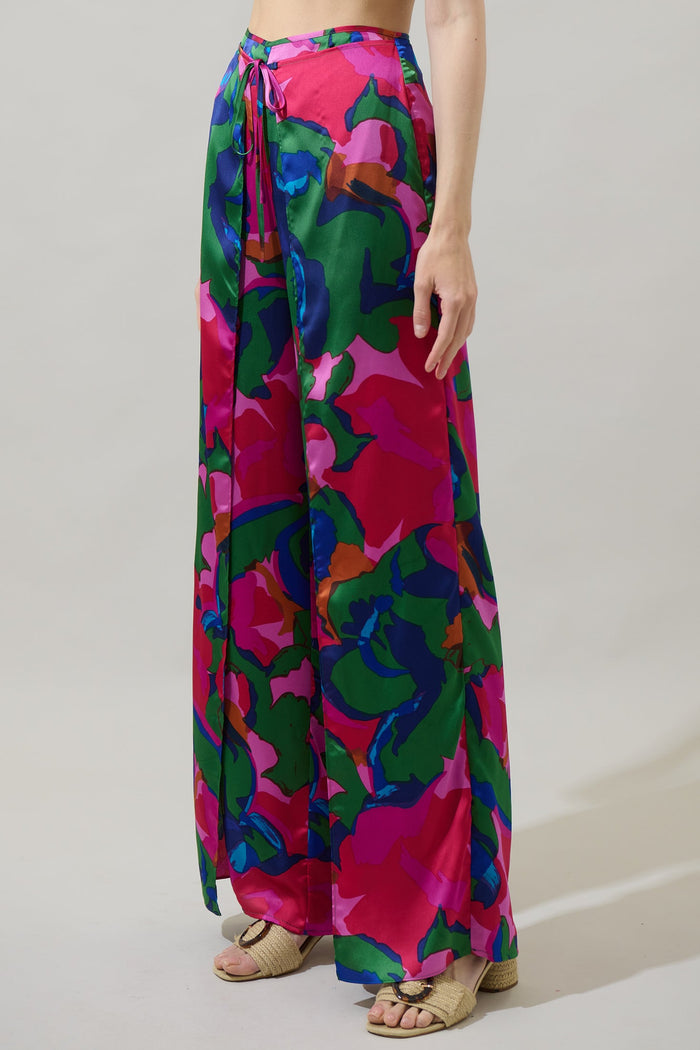 Evolet Floral Nature High Waist Wrap Pants