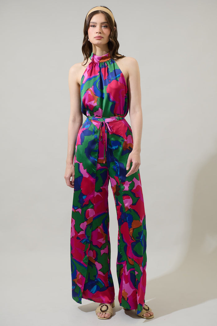 Evolet Floral Nature High Waist Wrap Pants