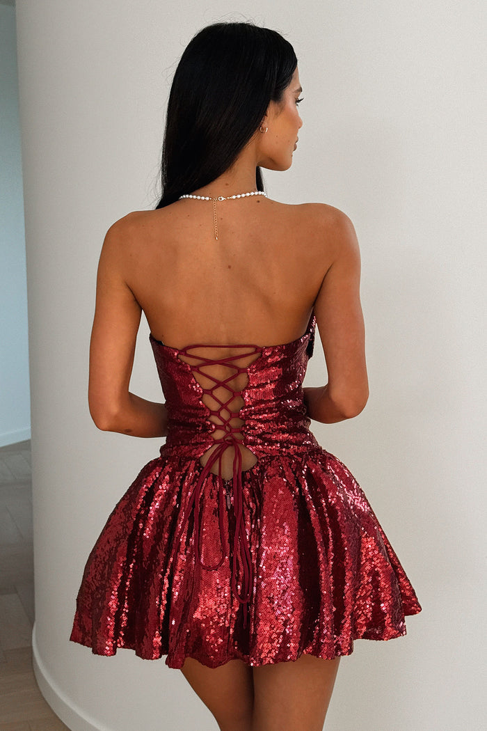 Ezrie Strapless Sequin Mini Dress - Burgundy