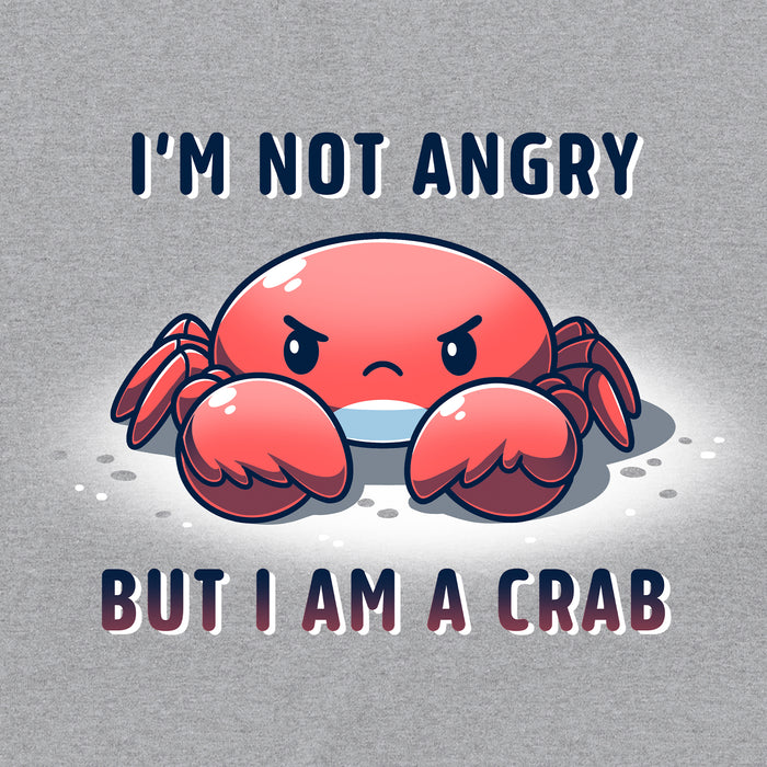 Classic Cotton T-shirt_TeeTurtle heather gray Feeling Crabby apparel featuring a grumpy crab with the caption, "I'm not angry, but I am a crab".