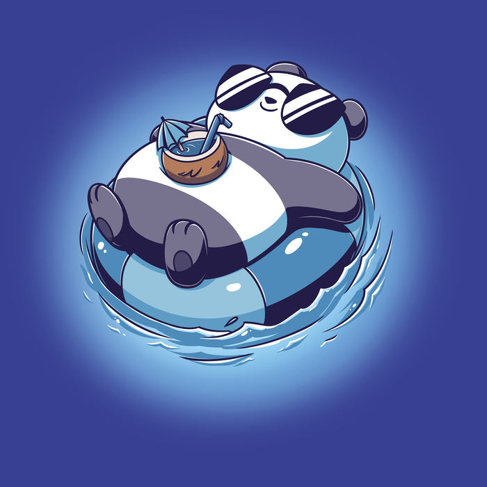 Classic Cotton T-shirt_Teeturtle royal clue Float Panda apparel featuring a chill Panda in sunglasses relaxing on it's back in an innertube with a tropical drink sitting on their stomach.