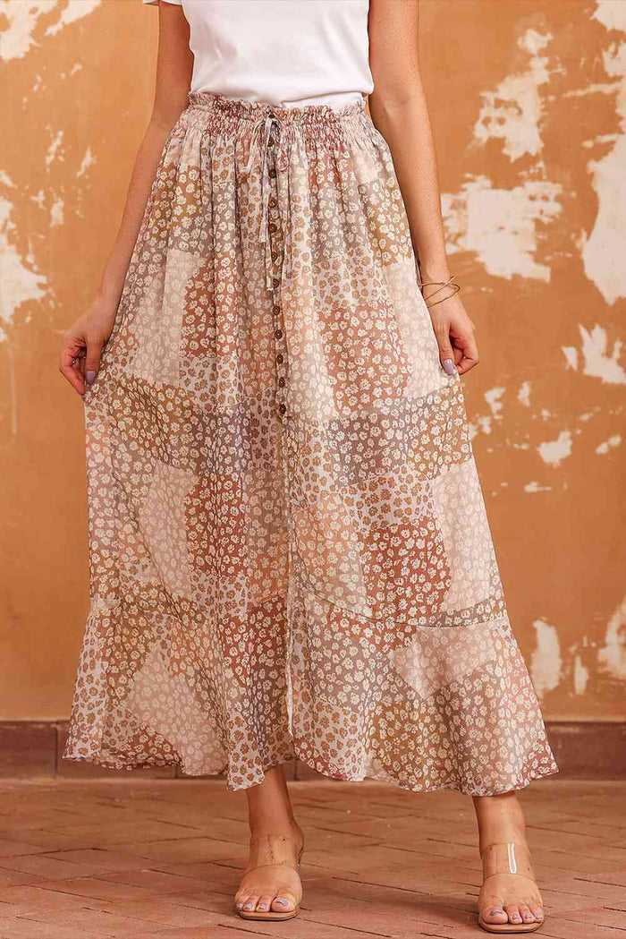 Floral Buttoned Front Slit Skirt - Madikfashions.com