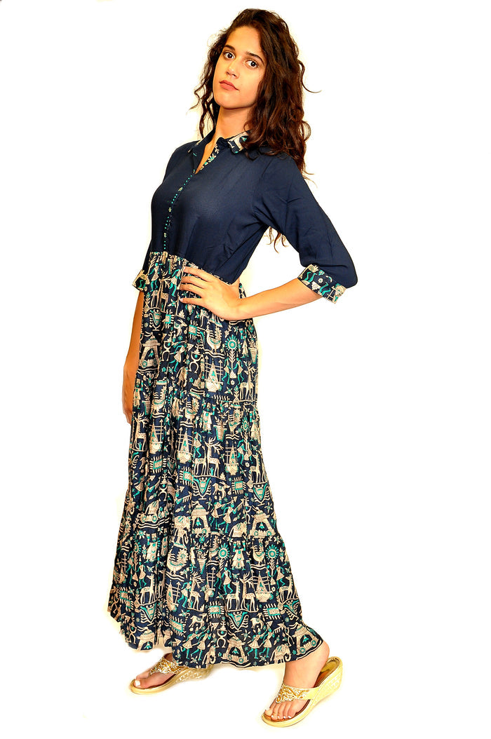 Floral Print Navy Blue Dress