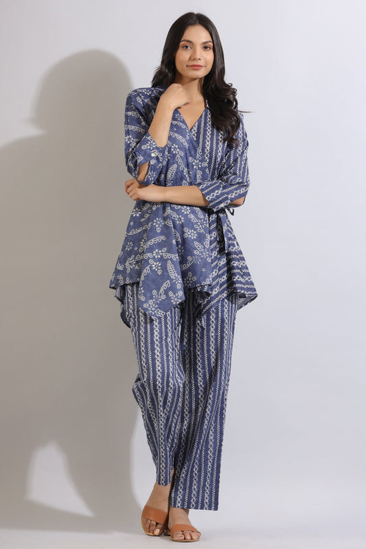 Floral Shibori on Blue Cotton Co-ord Set