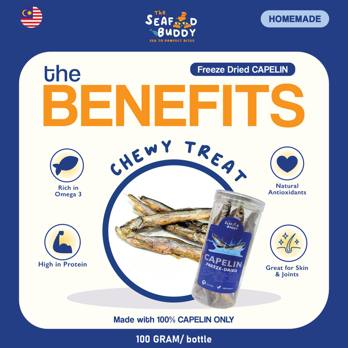 Freeze-Dried Capelin | Calcium-Rich for Strong Bones & Teeth | Whole Fish Nutrition | Cat & Dog