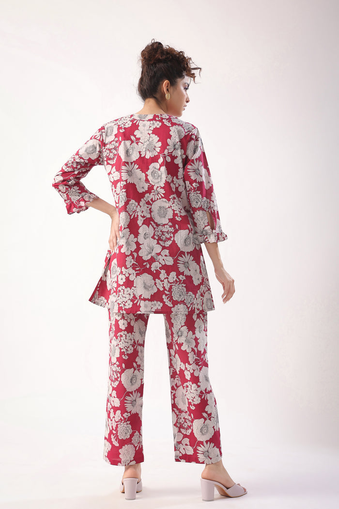 Garnet Gala Wine Cotton Loungewear Top Set