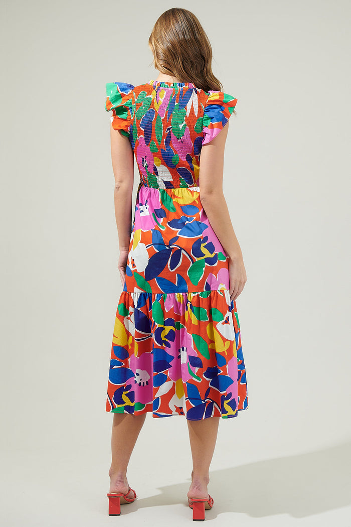 Giza Glare Smock Tiered Midi Dress