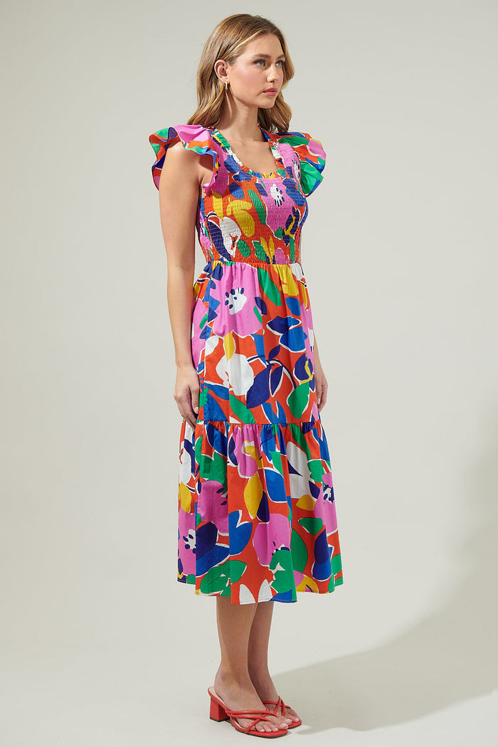 Giza Glare Smock Tiered Midi Dress