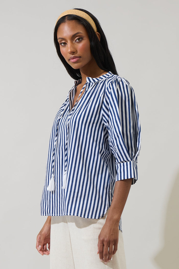 Glenda Stripe Irina Split Neck Top
