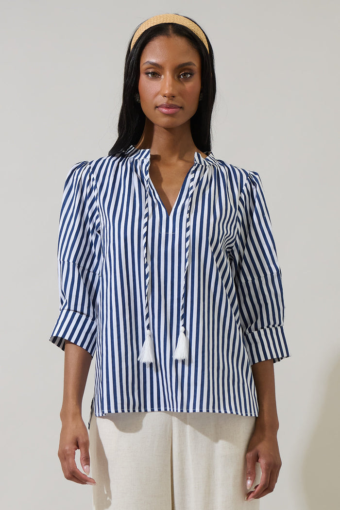 Glenda Stripe Irina Split Neck Top