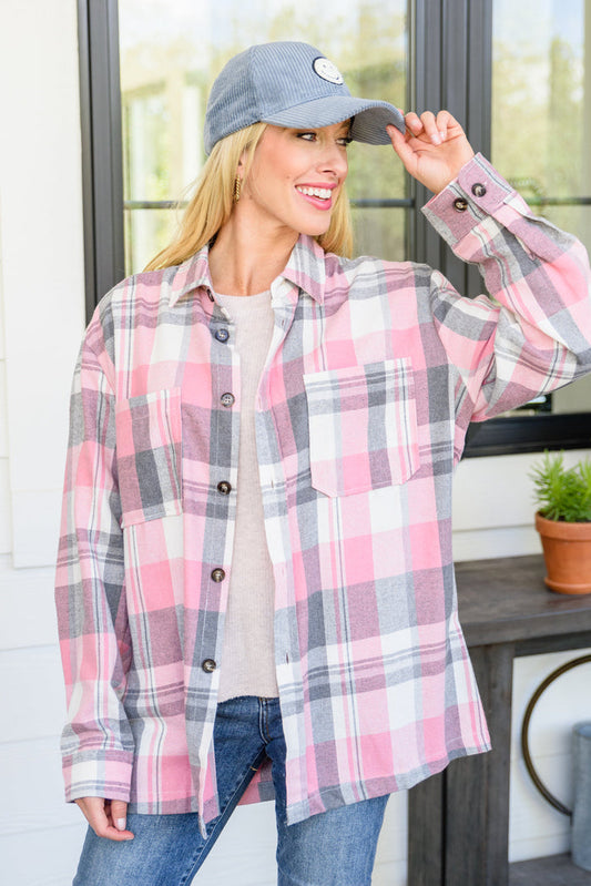 Go For It Oversize Plaid Flannel Shacket In Pink
