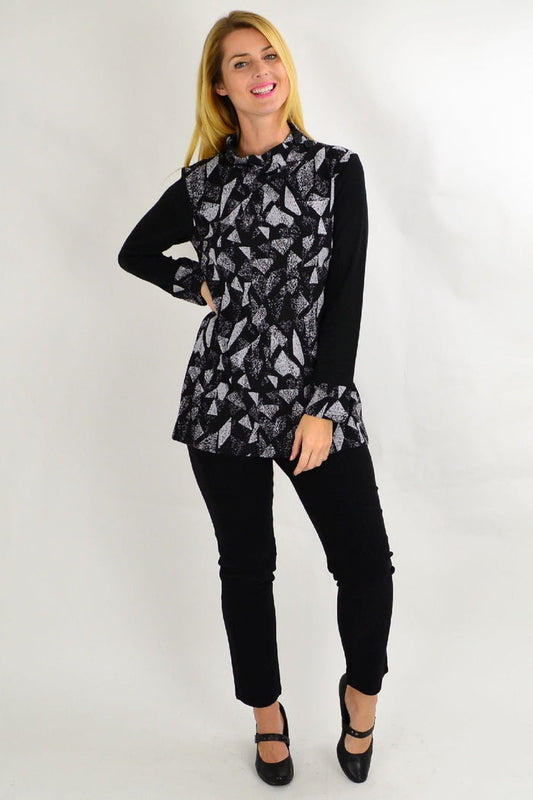 Grey abstract tunic top by Whispers featuring a stylish, modern design perfect for casual or chic outfits.