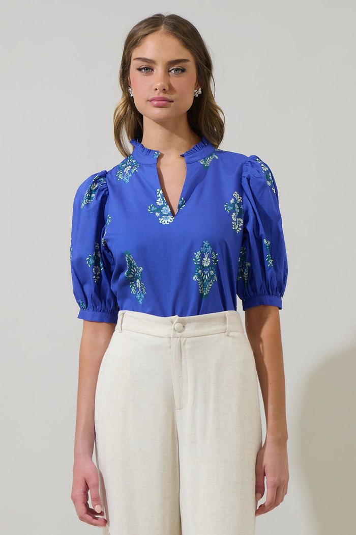 Haline Floral Terri Puff Sleeve Top