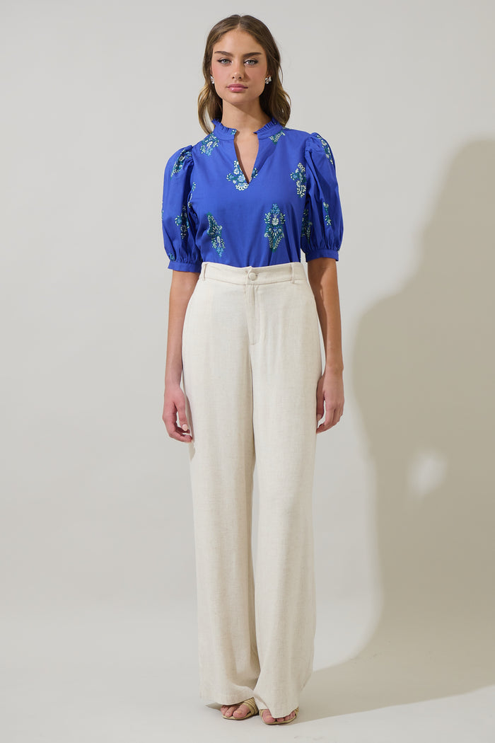 Haline Floral Terri Puff Sleeve Top