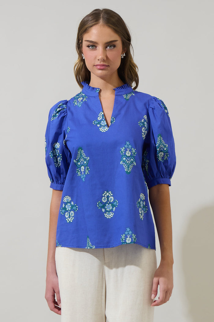 Haline Floral Terri Puff Sleeve Top