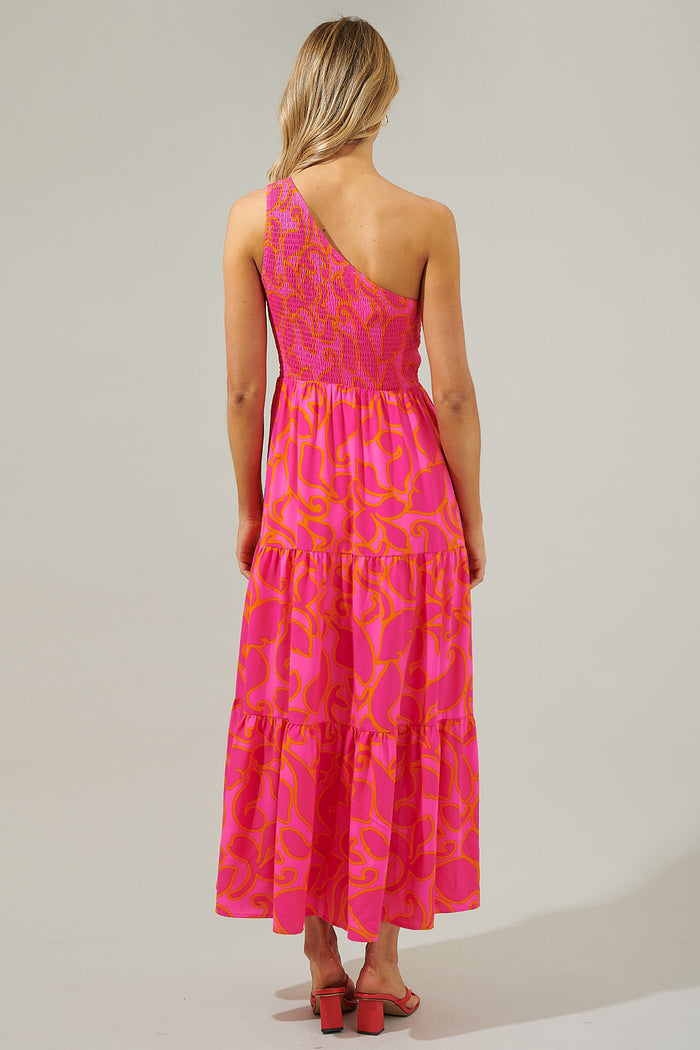 Hardy Floral Smocked One Shoulder Lys Maxi Dress