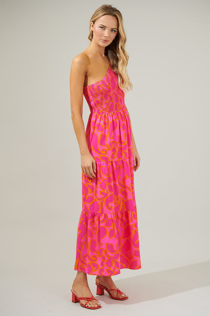 Hardy Floral Smocked One Shoulder Lys Maxi Dress