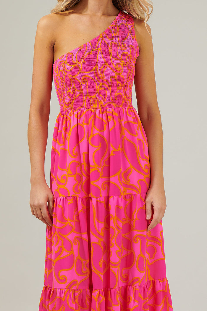 Hardy Floral Smocked One Shoulder Lys Maxi Dress