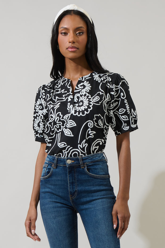 Haylie Floral Neli Split Neck Top
