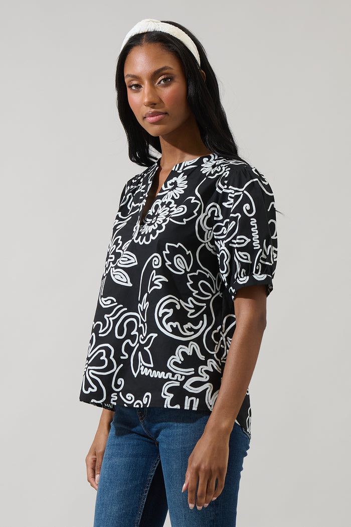 Haylie Floral Neli Split Neck Top
