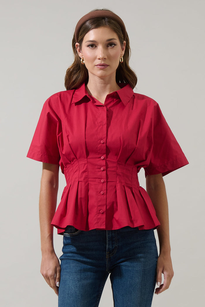 Helga Pleated Collared Top