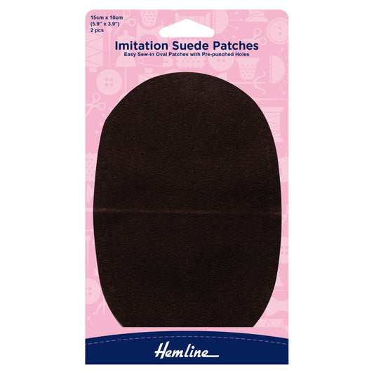 Hemline Sew-in Imitation Suede Patches: Brown - 10 x 15cm - Invisible Mending
