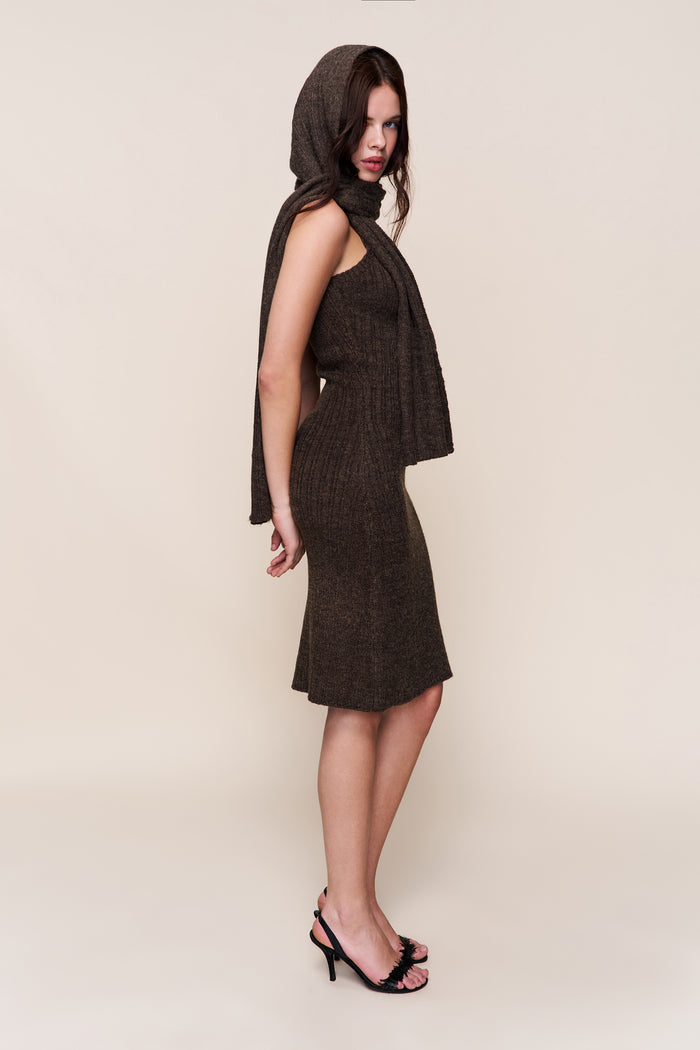 Hooded Knit Dress in Olive
