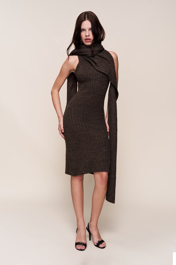Hooded Knit Dress in Olive