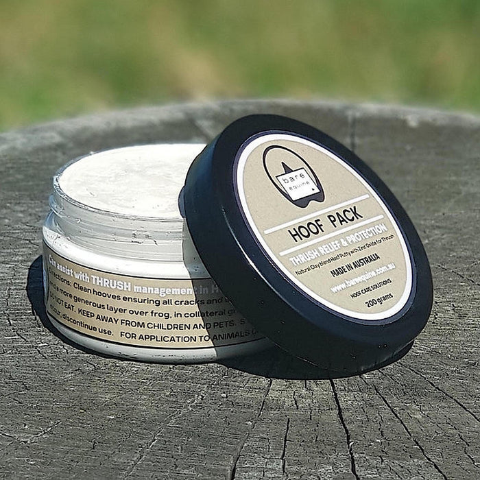 Small transparent cylindrical tub of product with label and black screw lid.