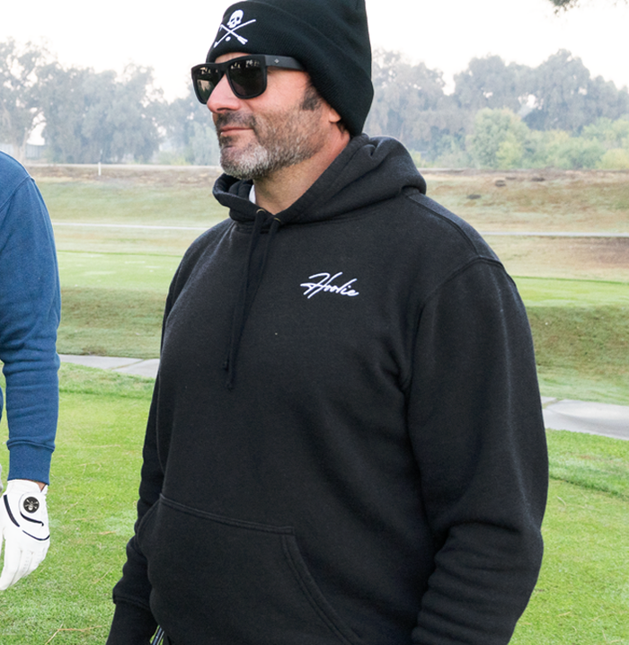 Black Men's Golf Hoodie Hoolie Classic with embroidered white chest logo.