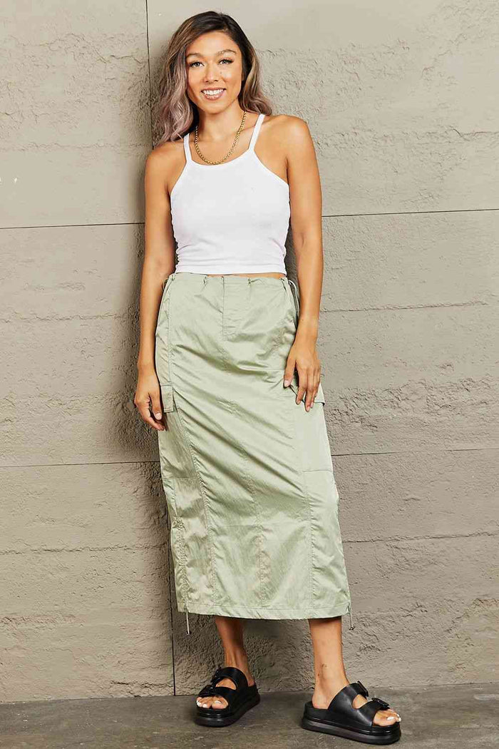 HYFVE Just In Time High Waisted Cargo Midi Skirt - Madikfashions.com