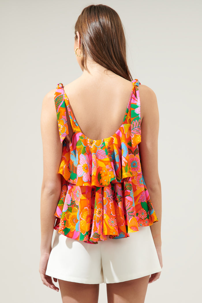 Idalia Floral Sloan Tie Strap Ruffle Top