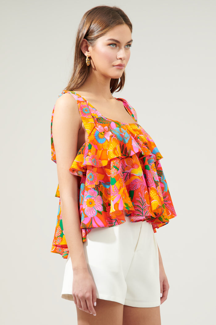 Idalia Floral Sloan Tie Strap Ruffle Top