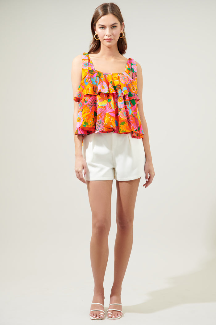 Idalia Floral Sloan Tie Strap Ruffle Top