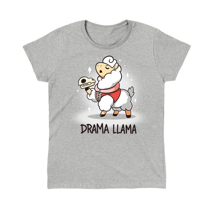 Classic Cotton T-shirt_TeeTurtle I'm A Drama Lllama heather gray t-shirt featuring a Shakespearian-attired Llama holding a Llama skull with 'Drama Llama' written beneath.