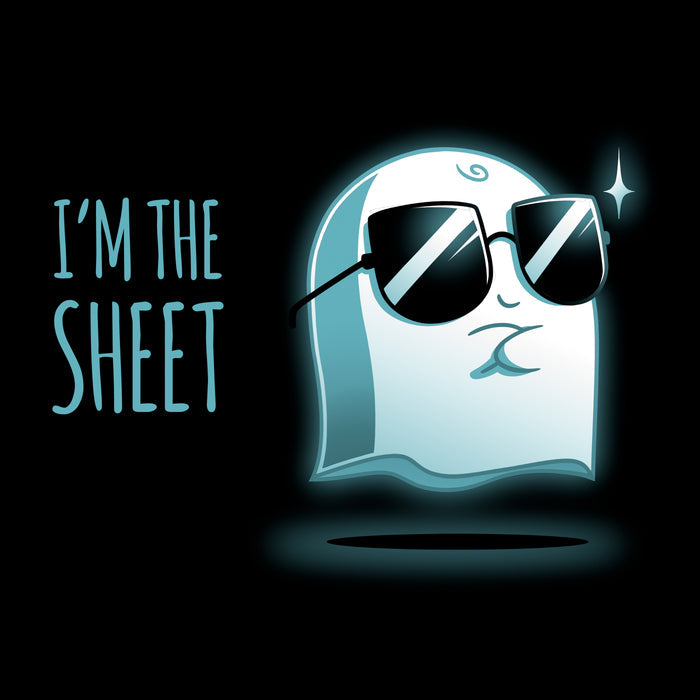 Classic Cotton T-shirt_TeeTurtle black I'm the Sheet featuring a smug-looking ghost wearing sunglasses, arms crossed over its chest with 'I'm the Sheet' written next to it.