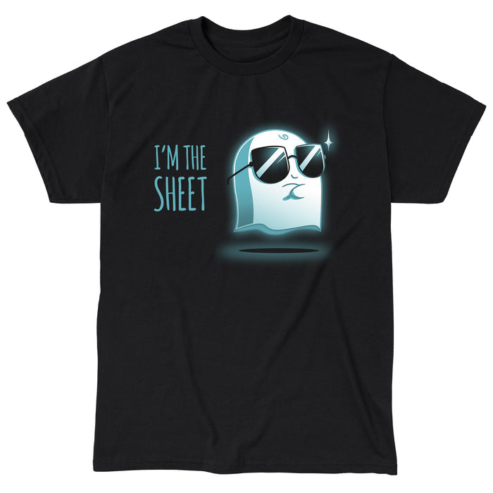 Classic Cotton T-shirt_TeeTurtle black I'm the Sheet featuring a smug-looking ghost wearing sunglasses, arms crossed over its chest with 'I'm the Sheet' written next to it.