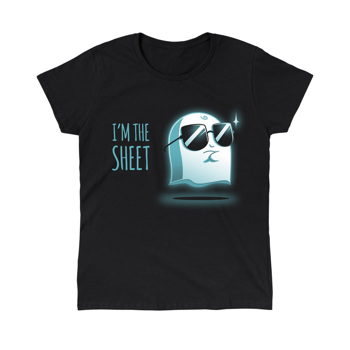 Classic Cotton T-shirt_TeeTurtle black I'm the Sheet featuring a smug-looking ghost wearing sunglasses, arms crossed over its chest with 'I'm the Sheet' written next to it.