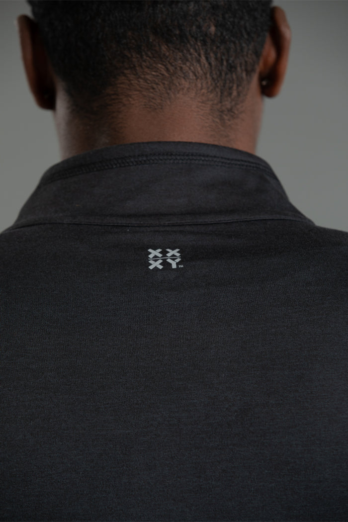 Men wearing black short and black hoodie backview || Black
