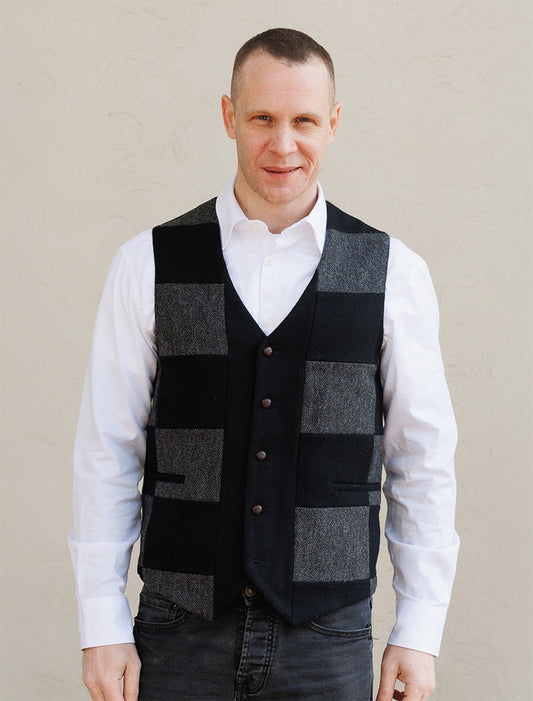 Irish Tweed Patchwork Waistcoat #color_black