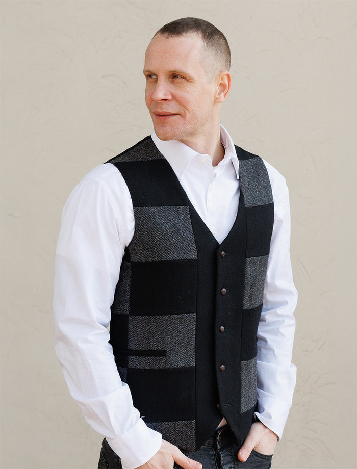 Irish Tweed Patchwork Waistcoat #color_black