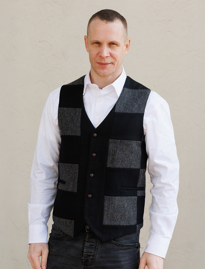 Irish Tweed Patchwork Waistcoat #color_black
