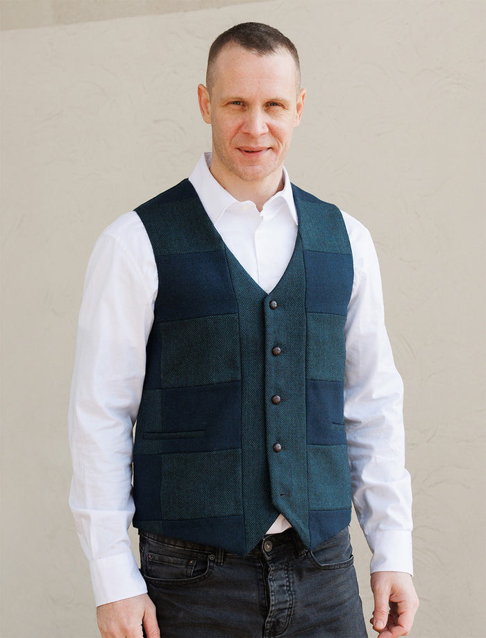 Irish Tweed Patchwork Waistcoat - Green #color_green