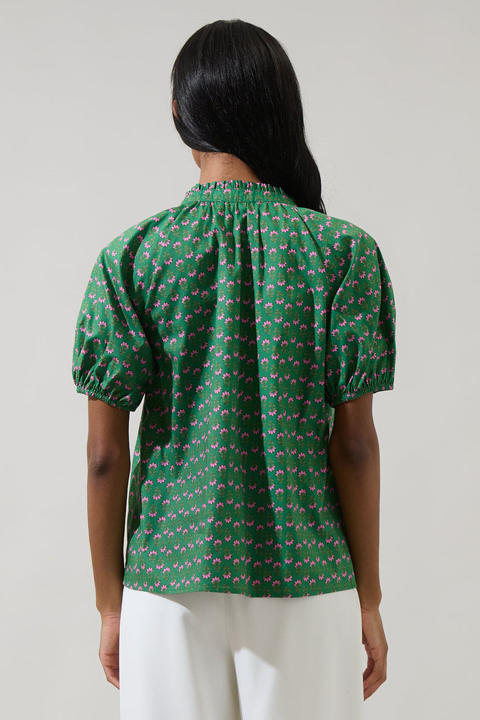 Isha Floral Lena Split Neck Top