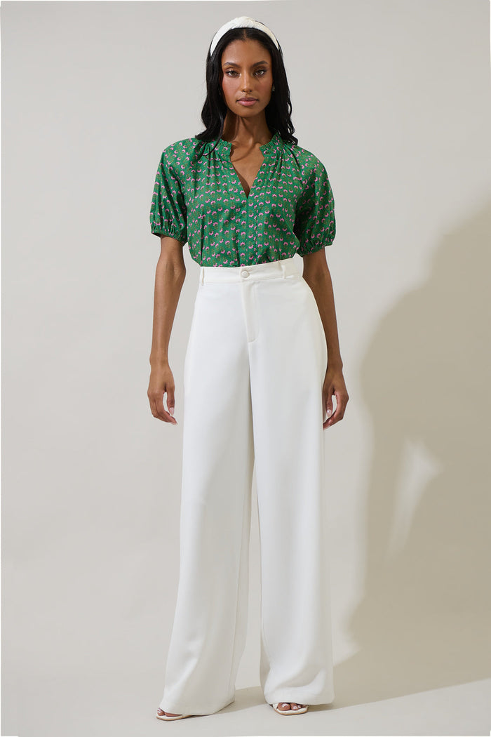 Isha Floral Lena Split Neck Top