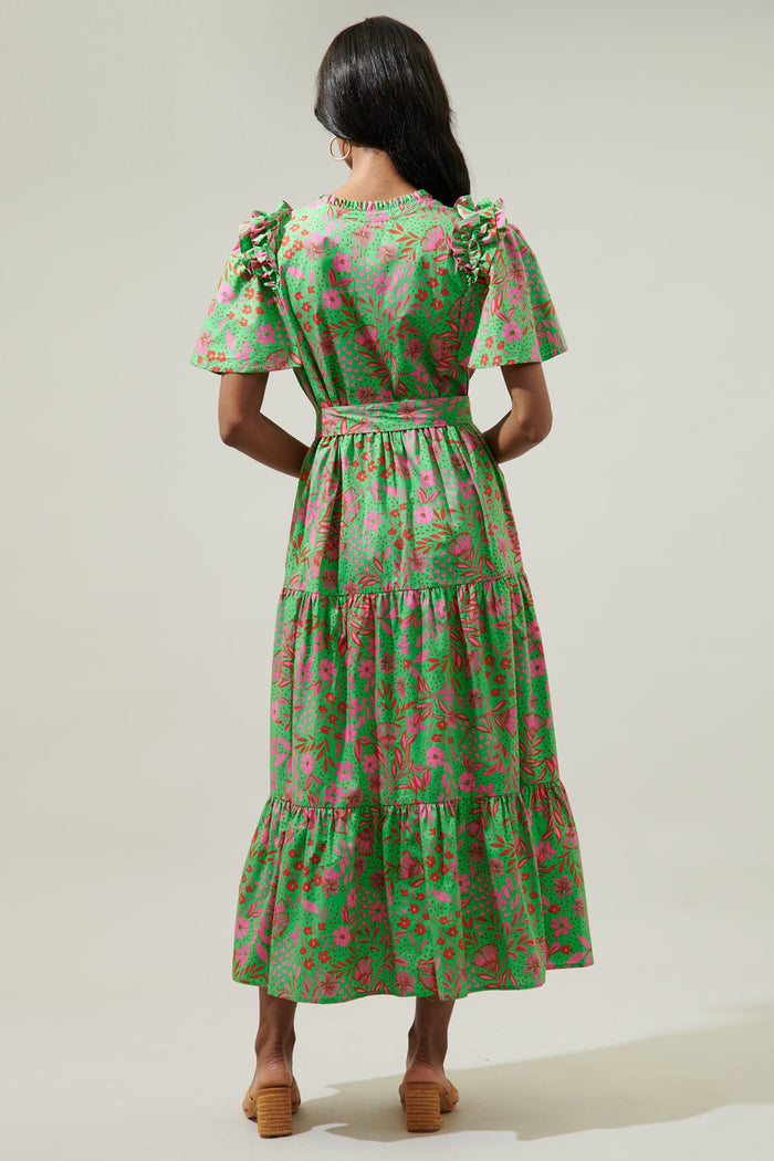 Jade Floral Escondido Tiered Shift Midi Dress
