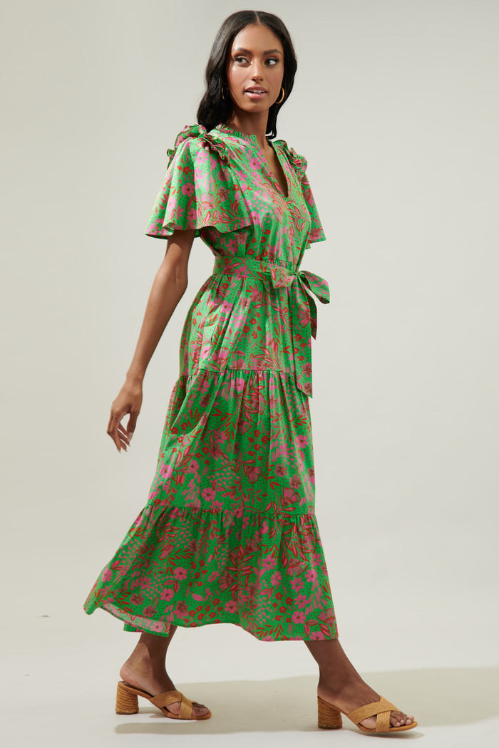 Jade Floral Escondido Tiered Shift Midi Dress